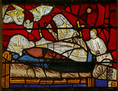 Window depicting the Death of a Bishop Saint: Angels carrying his Soul by French School